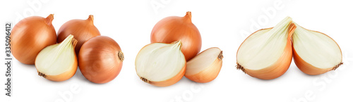yellow onion isolated on white background close up. Set or collection