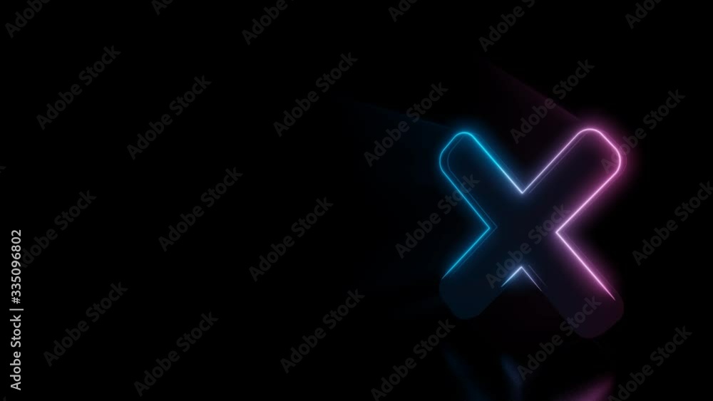 Abstract 3d rendering glowing blue purple neon symbol of times sign with glowing outlines with rays on black background with reflection Abstract 3d rendering glowing blue purple neon symbol of times sign with glowing outlines with rays on black background with reflection