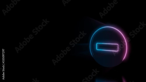 Wallpaper Mural Abstract 3d rendering glowing blue purple neon symbol of bold minus symbol in circle with glowing outlines with rays on black background with reflection Torontodigital.ca
