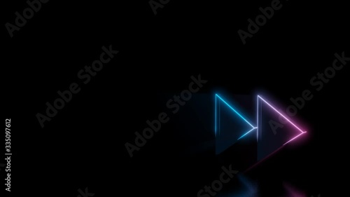 Wallpaper Mural Abstract 3d rendering glowing blue purple neon symbol of double fast forward right triangle arrows with glowing outlines with rays on black background with reflection Torontodigital.ca