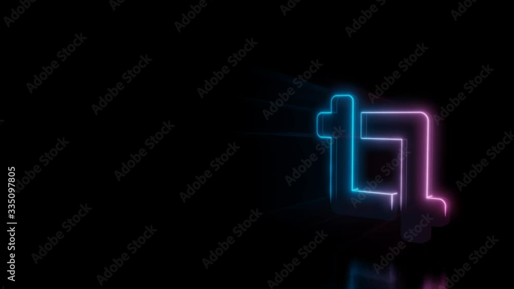 Abstract 3d rendering glowing blue purple neon symbol of crop frame with glowing outlines with rays on black background with reflection Abstract 3d rendering glowing blue purple neon symbol of crop frame with glowing outlines with rays on black background with reflection