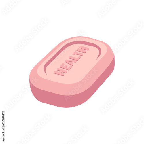 3D bar of soap with sign Health isolated on white background. Vector illustration.