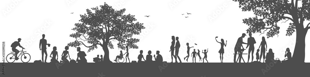 picnic and fun outdoors. crowd of people silhouettes picnic and fun outdoors. crowd of people silhouettes