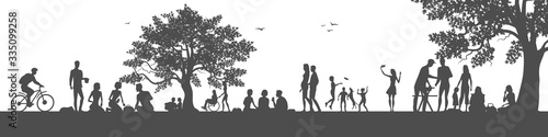 picnic and fun outdoors. crowd of people silhouettes