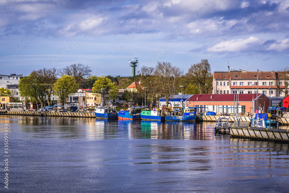 View on the river Rega in Mrzezyno coastal town on the Baltic coast, Poland