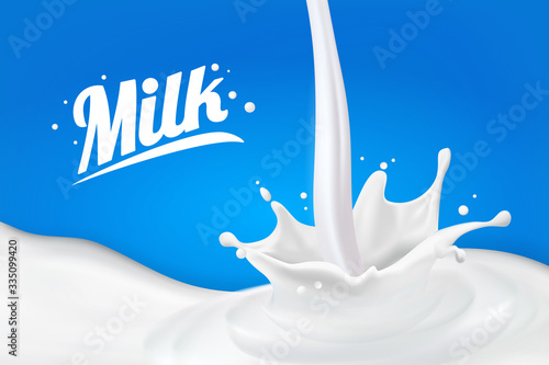 Milk splash 3D.Abstract realistic milk drop with splashes isolated on blue background.element for advertising, package design. vector