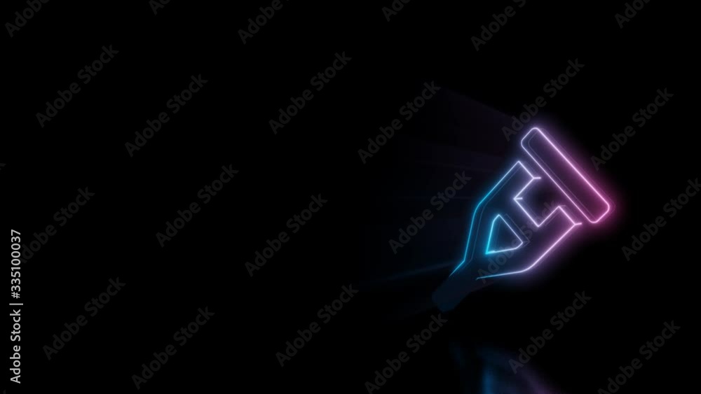 Abstract 3d rendering glowing blue purple neon symbol of hospital crutch with glowing outlines with rays on black background with reflection Abstract 3d rendering glowing blue purple neon symbol of hospital crutch with glowing outlines with rays on black background with reflection