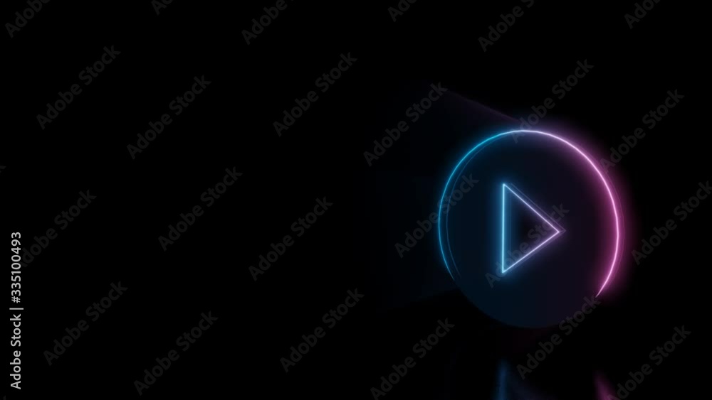 Abstract 3d rendering glowing blue purple neon symbol of play in circle with glowing outlines with rays on black background with reflection Abstract 3d rendering glowing blue purple neon symbol of play in circle with glowing outlines with rays on black background with reflection