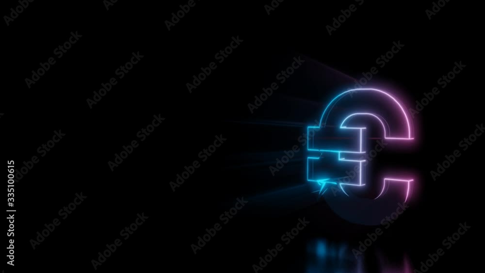 Abstract 3d rendering glowing blue purple neon symbol of euro symbol with glowing outlines with rays on black background with reflection Abstract 3d rendering glowing blue purple neon symbol of euro symbol with glowing outlines with rays on black background with reflection