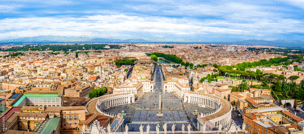 Skyline of Rome with St. Peter's Square in Vatican City, Castel Sant'Angelo and other landmarks of Rome, Italy