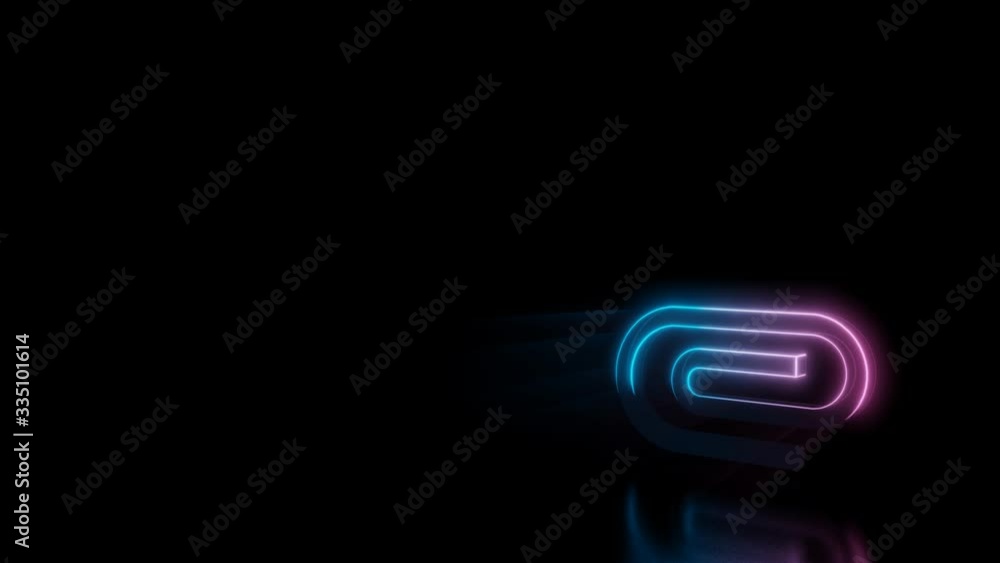 Abstract 3d rendering glowing blue purple neon symbol of paper clip with glowing outlines with rays on black background with reflection Abstract 3d rendering glowing blue purple neon symbol of paper clip with glowing outlines with rays on black background with reflection