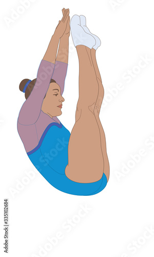 gymnast female in aerial jump from trampoline isolated on a white background