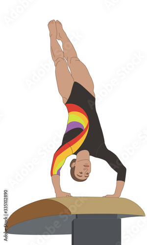 gymnast female inverted on a vaulting horse isolated on a white background