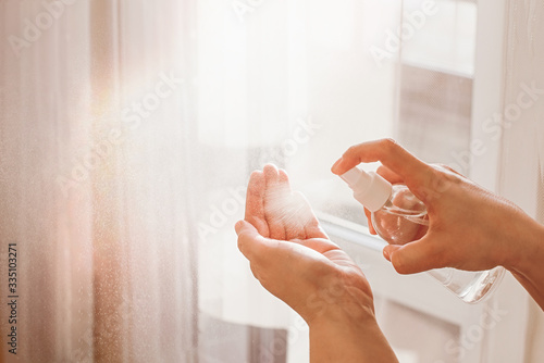 Washing hands rubbing with alcohol gel or antibacterial soap for corona virus prevention, hygiene to stop spreading coronavirus. photo