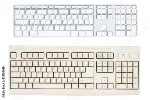 New and old keyboard isolated on whire background