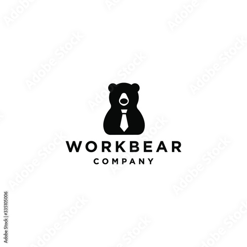 working bear with tie logo icon vector in trendy hipster style