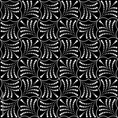 Vector geometric seamless pattern. Modern geometric background. Curly tiles with dots.