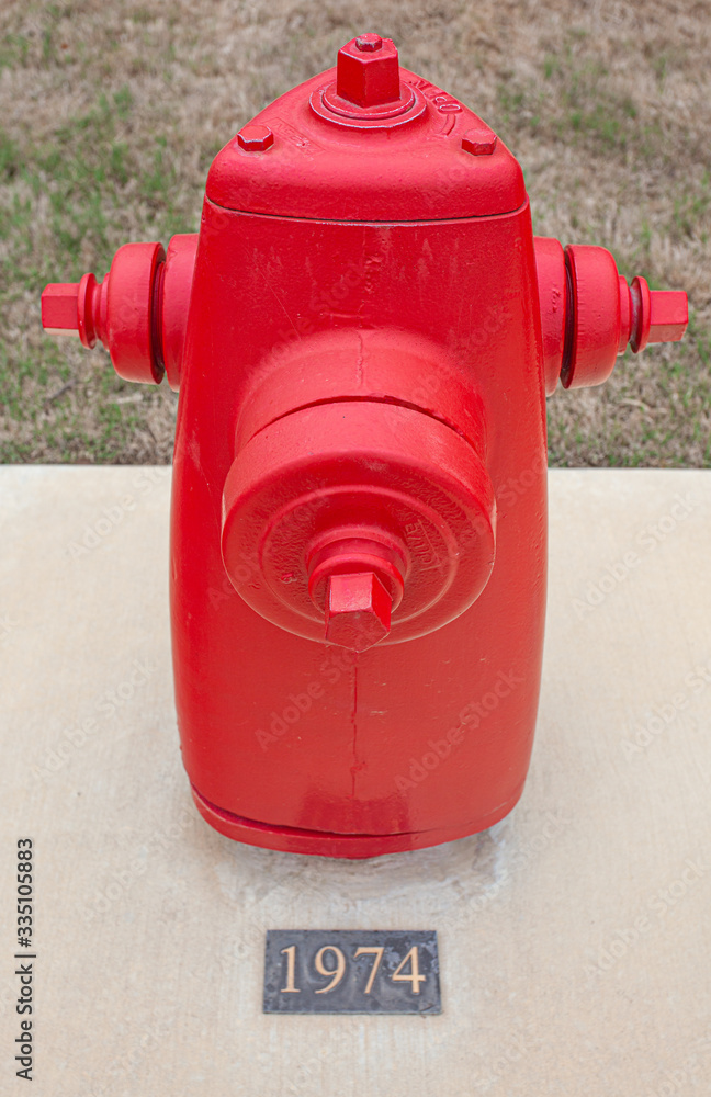 red fire hydrant manufactured in 1974