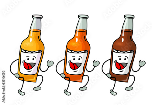 Bottle with different types beer - lager, ale, stout. Vector flat cartoon icon