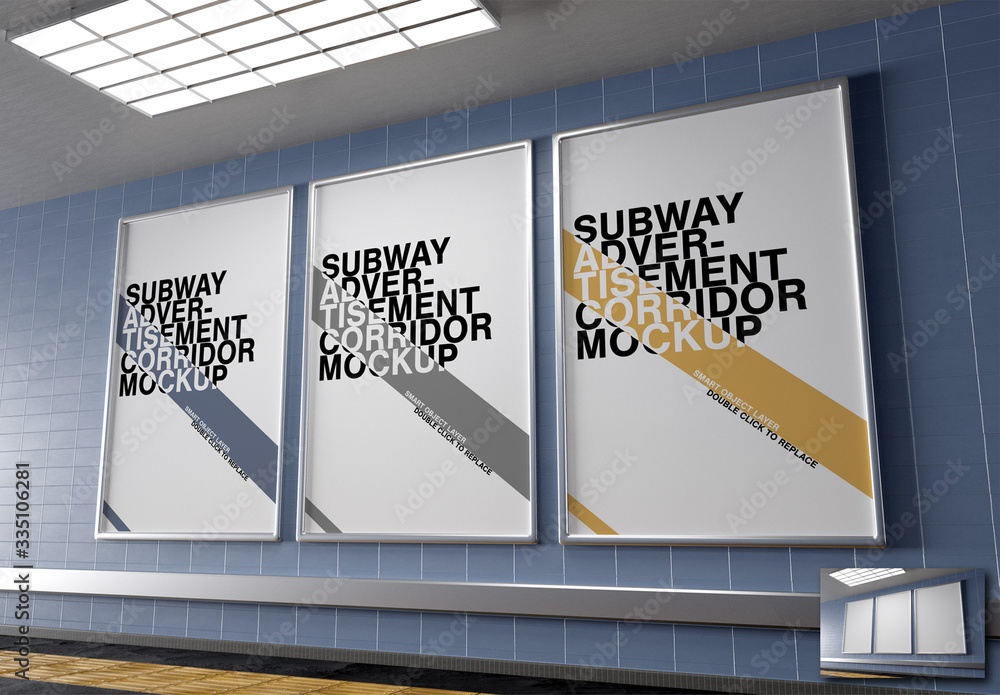 Subway Corridor Poster Mockup Stock Template | Adobe Stock
