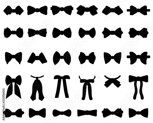 Black silhouettes of bow ties on a white background