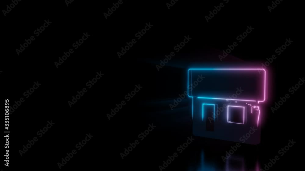 Abstract 3d rendering glowing blue purple neon symbol of house with straight roof with glowing outlines with rays on black background with reflection Abstract 3d rendering glowing blue purple neon symbol of house with straight roof with glowing outlines with rays on black background with reflection
