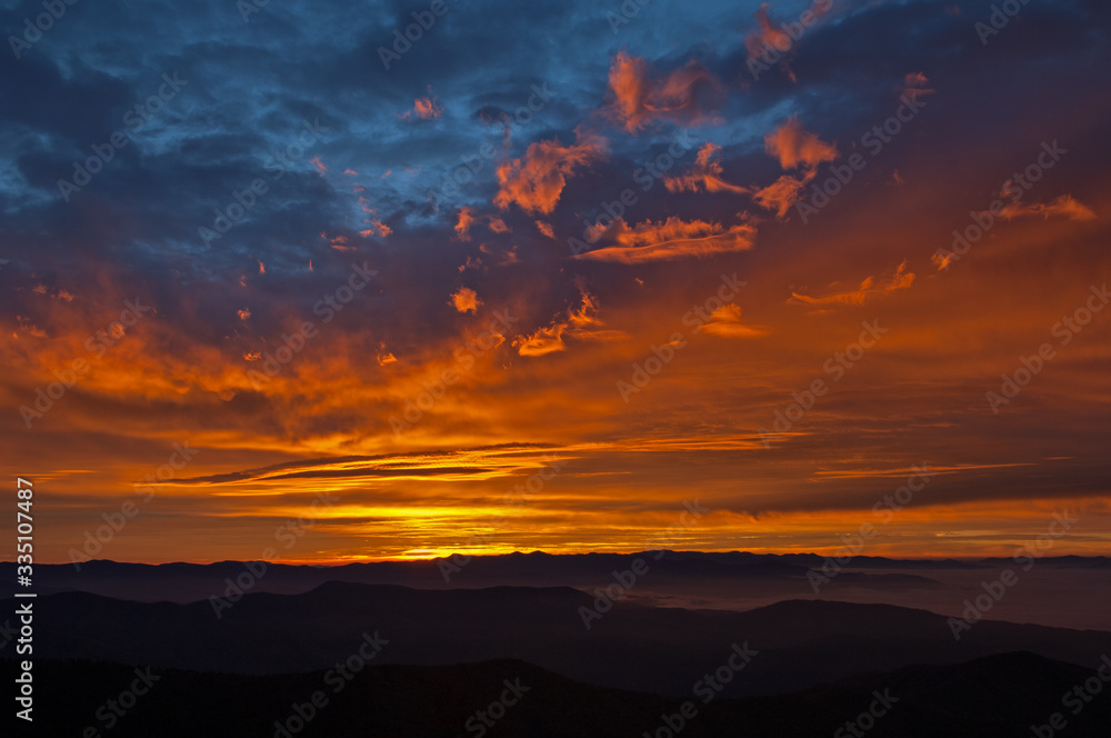 Landscape at dawn, from Clingman's Dome, Great Smoky Mountains National Park, Tennessee, USA