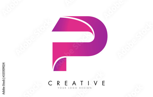 P Letter Logo Design with Ribbon Effect and Bright Pink Gradient.