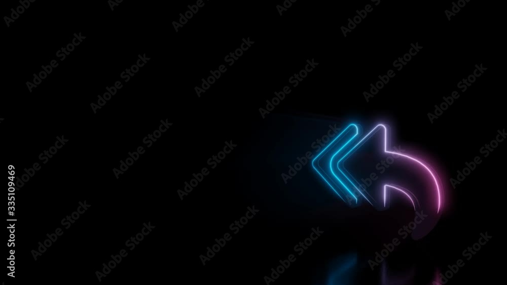 Abstract 3d rendering glowing blue purple neon symbol of reply all sign with glowing outlines with rays on black background with reflection Abstract 3d rendering glowing blue purple neon symbol of reply all sign with glowing outlines with rays on black background with reflection
