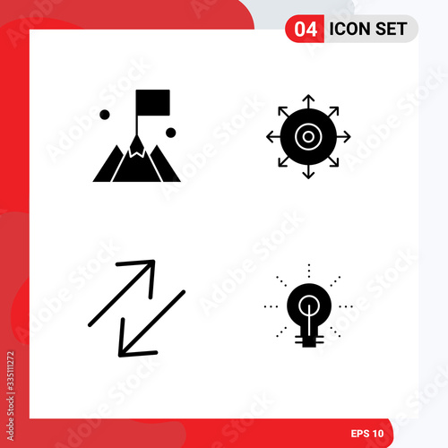 Group of 4 Solid Glyphs Signs and Symbols for flag, change, user, achieve, bulb photo
