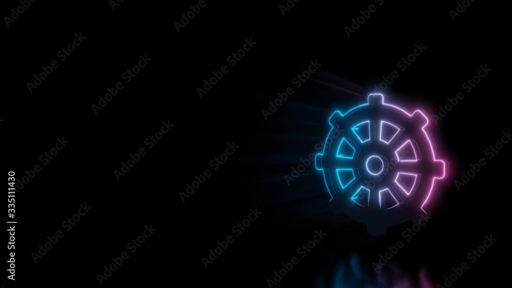 Abstract 3d rendering glowing blue purple neon symbol of rudder with glowing outlines with rays on black background with reflection Abstract 3d rendering glowing blue purple neon symbol of rudder with glowing outlines with rays on black background with reflection