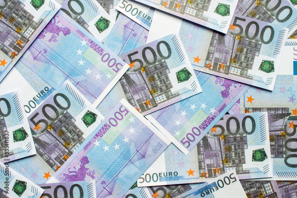 500 Euro bills scattered on the surface close up top view with space for copying 500 Euro bills scattered on the surface close up top view with space for copying