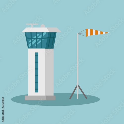 Control tower with weathersock vector illustration building