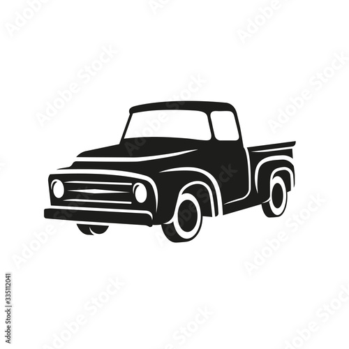 Old retro pickup truck vector illustration. Vintage transport vehicle