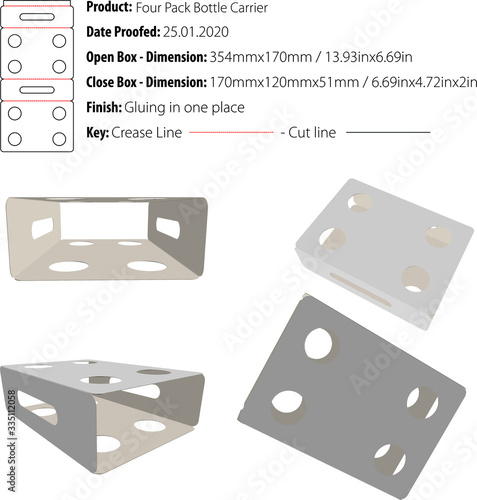 Four Pack Bottle Carrier die cut vector