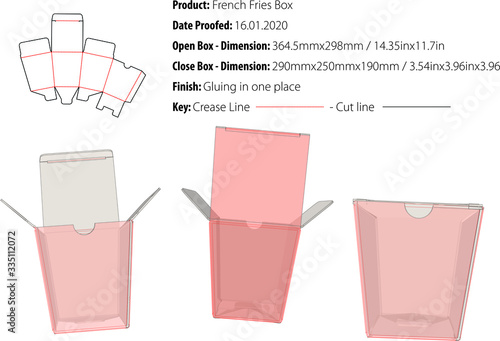 French Fries Box template die cut vector