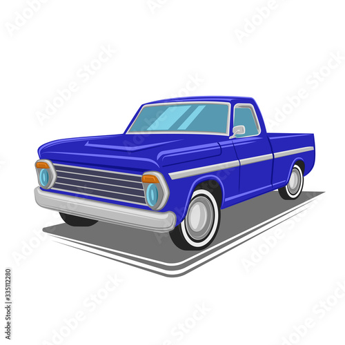 Old retro pickup truck vector illustration. Vintage transport vehicle