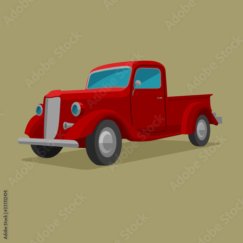 Old retro pickup truck vector illustration. Vintage transport vehicle