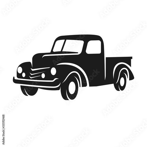 Old retro pickup truck vector illustration. Vintage transport vehicle