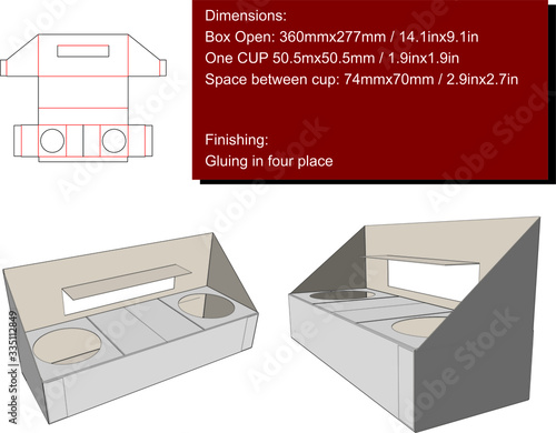 Holder for two cups and meal space box die cut vector