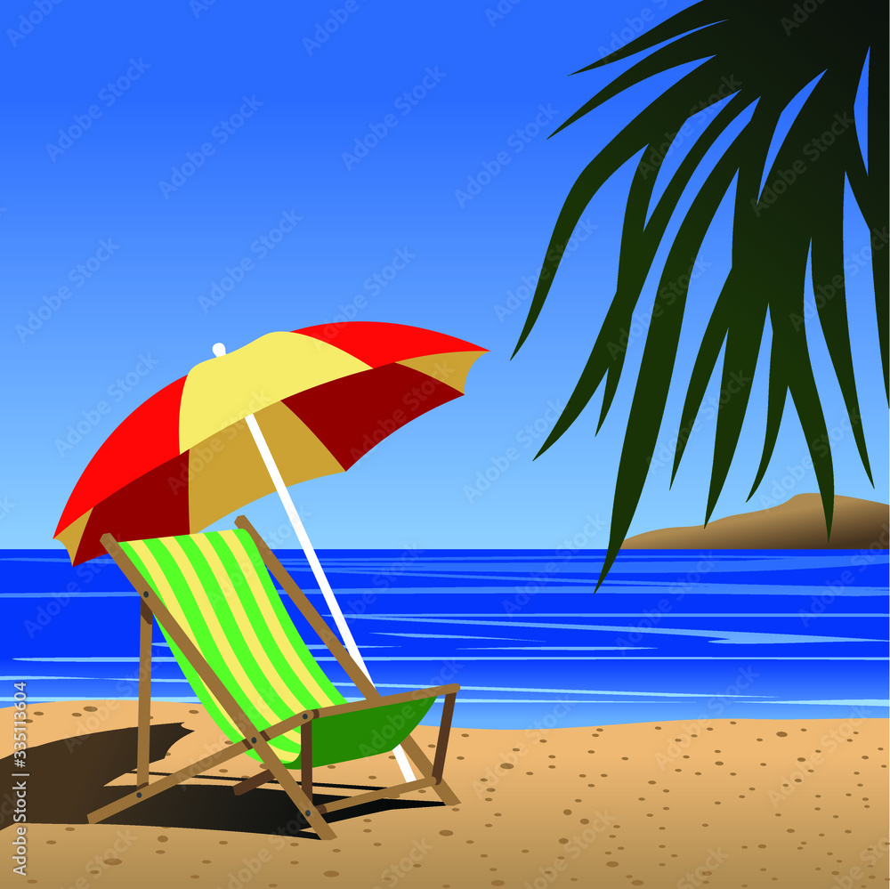 Illustration of beach ocean,chair,tree in nice color