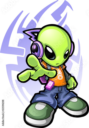  Illustration of Cool Alien, with white background vector