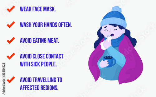 Illustration of COVID 19 - Steps to Avoid the Virus - vector