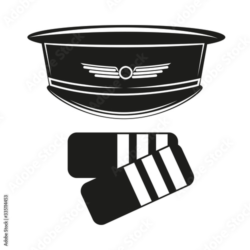 Pilot hat with epaulets. Captain cap head