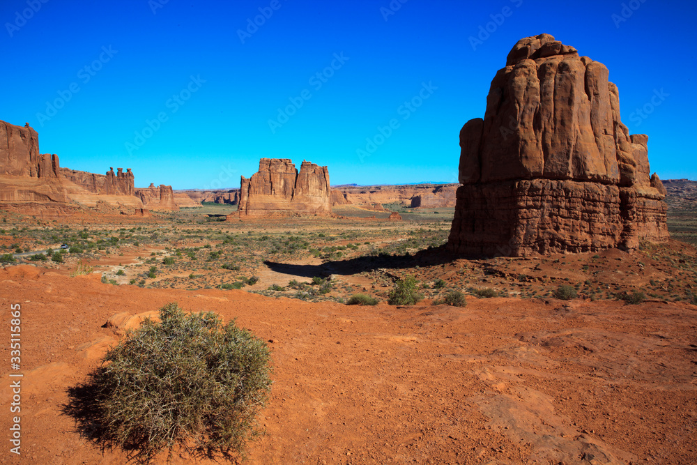 Moab, Utah / USA - August 18, 2015: Rock formation and landscape at Arches National Park, Moab, Utah, USA Moab, Utah / USA - August 18, 2015: Rock formation and landscape at Arches National Park, Moab, Utah, USA