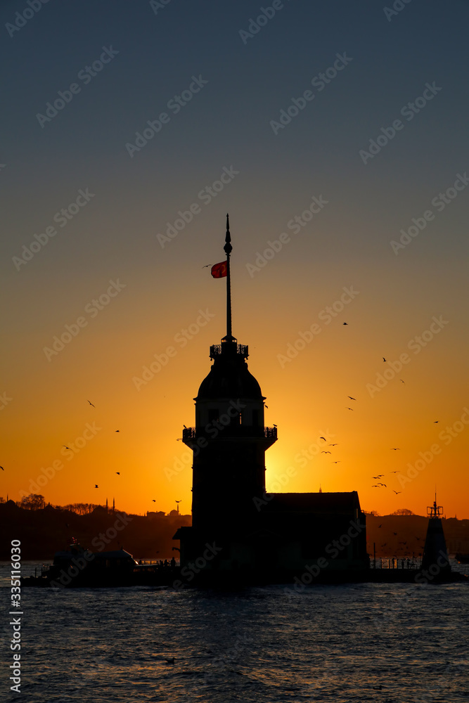 Maiden Tower (Kiz Kulesi) sunset landscape, Istanbul / Turkey