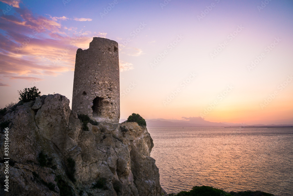 Torre del Prezzemolo, an old coastal tower in Cagliari, Sardinia