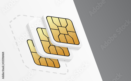 Sim cards mockup for mobile phone. Realistic sim-card in different sizes.