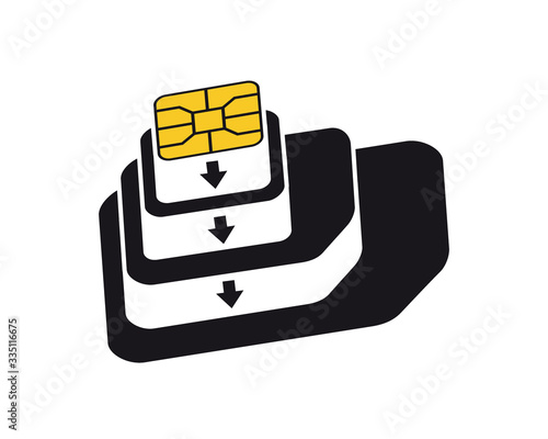 eSIM to Nano, Nano to Micro, Micro to Normal SIM card adapters icon. Phone sim-card converters symbol.