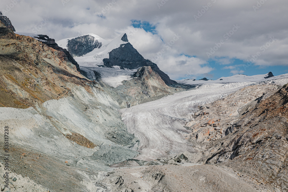 view on Gorner Glacier and mountain peaks of Swiss Alps near Matternhorn